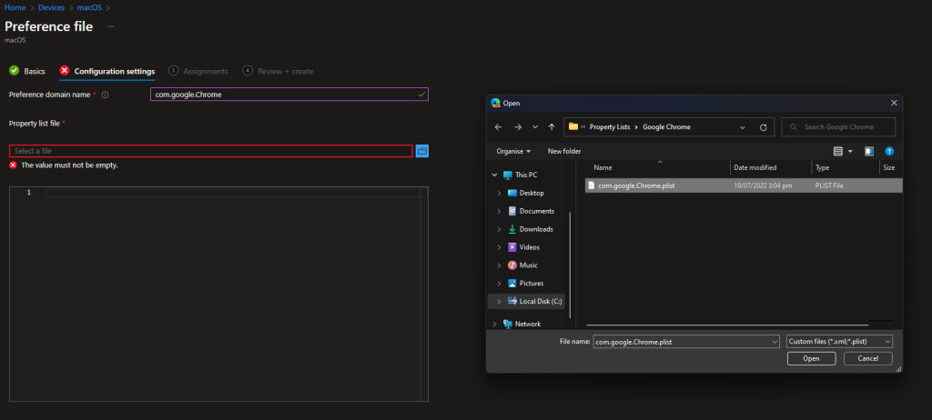 Configuration profile name and description